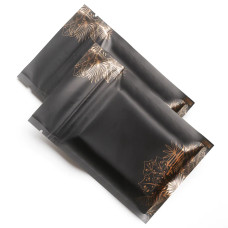 80mm x 120mm Black with Gold Palm Leaf Matt 3 Side Seal Bags (100 per pack) 80mm x 120mm Black with Gold Palm Leaf Matt 3 Side Seal Bags (100 per pack)