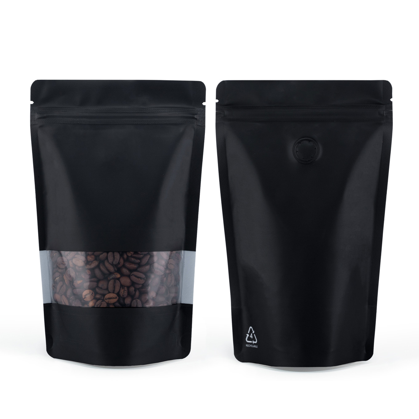 500g Recyclable Window Black Matt With Valve Stand Up Pouch/Bag With Zip Lock [SP5] (100 per pack)