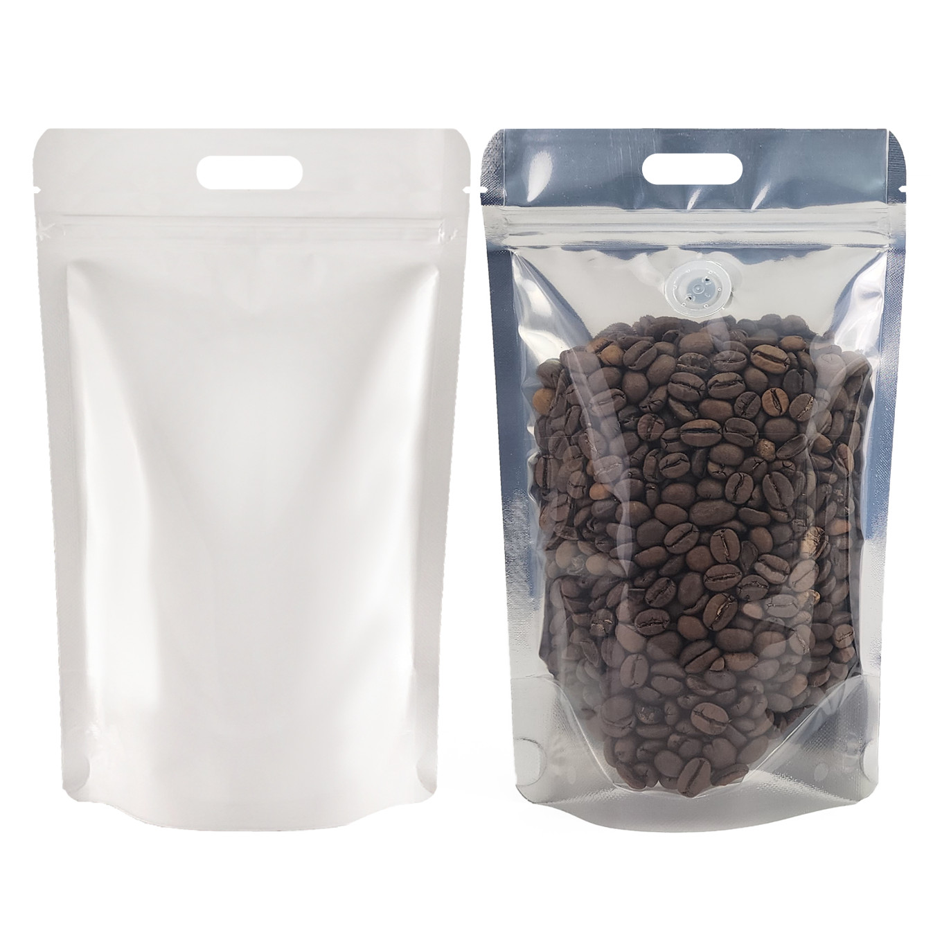 5Kg Valve Clear / White Shiny With Handle Stand Up Pouch/Bag with Zip Lock (100 per pack)