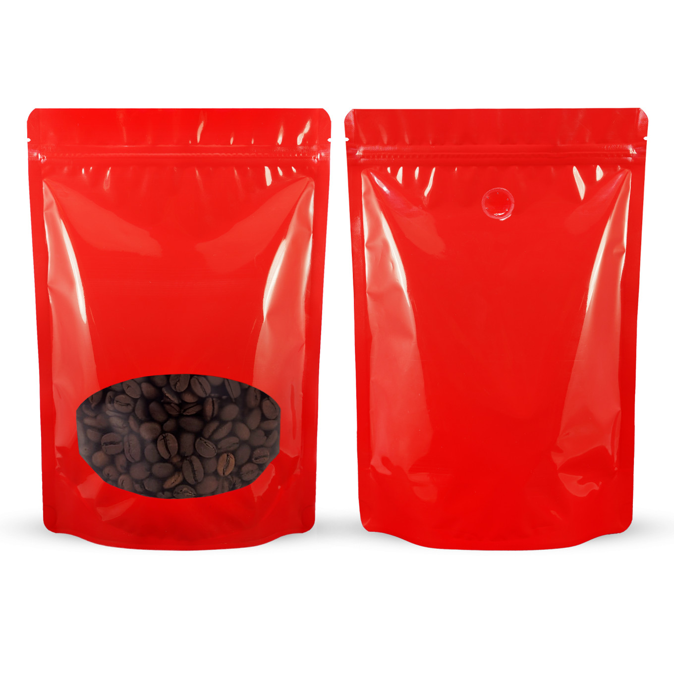 80x130mm Valve Oval Window Red Shiny Stand Up Pouch/Bag With Zip Lock (100 per pack)