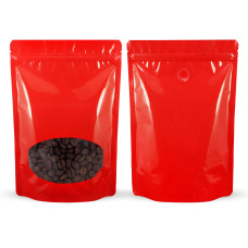 80x130mm Valve Oval Window Red Shiny Stand Up Pouch/Bag With Zip Lock (100 per pack)