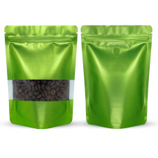 90x130mm Valve Window Green Matt Stand Up Pouch/Bag With Zip Lock (100 per pack)